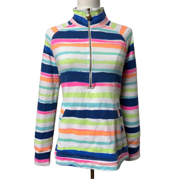 {Lilly Pulitzer} "Skipper Pullover in Cats Meow" Striped 3/4 Zipper Sweatshirt - Picture 1 of 6